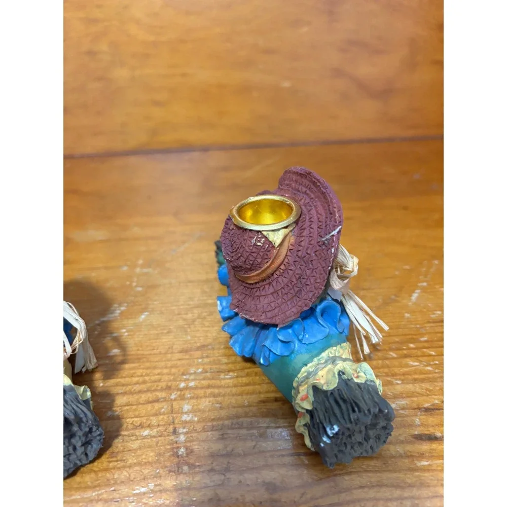 Vintage Scarecrow Taper Candle Holder Set Autumn Fall Harvest Decor XR1422B